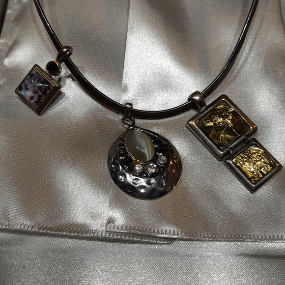 3 piece Lia Sophia silver tone interchangeable slide necklace piece bundle - Picture 3 of 10